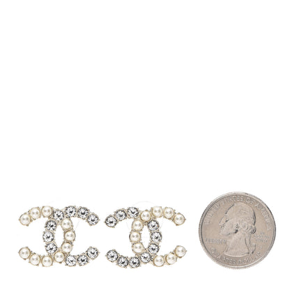 Chanel Crystal Pearl CC Dazzling Domino Earrings Gold 2 of 4