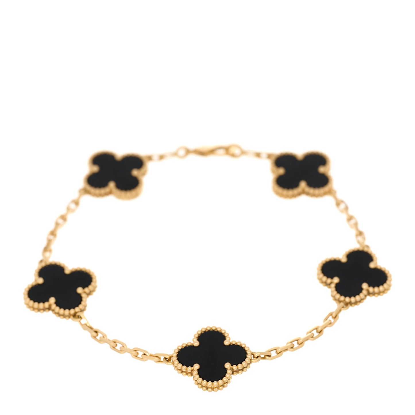 18K Yellow Gold Black Onyx 5 Motifs Vintage Alhambra Bracelet