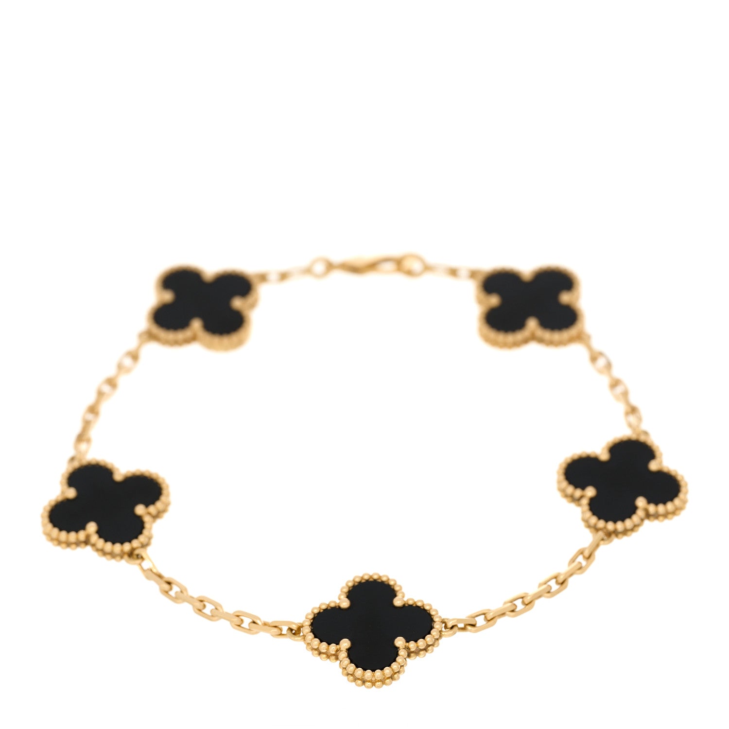 Van Cleef & Arpels 18K Yellow Gold Black Onyx 5 Motifs Vintage Alhambra Bracelet 1 of 4