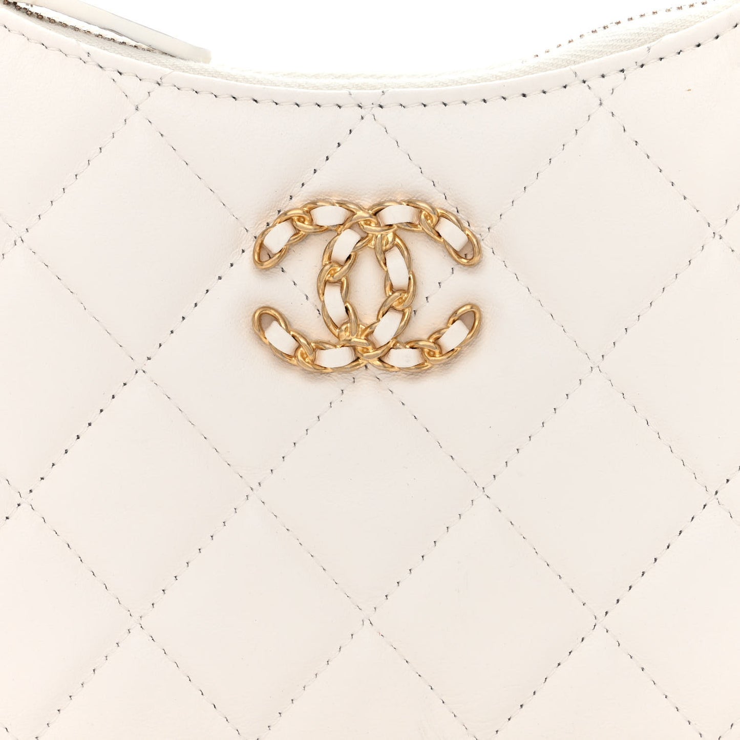 Crumpled Calfskin Quilted Braided CC Small Hobo White