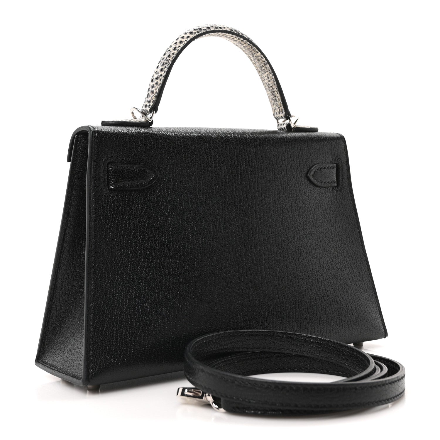 Hermes Chevre Mysore Lizard Mini Kelly Sellier Touch 20 Black Ombre 3 of 9
