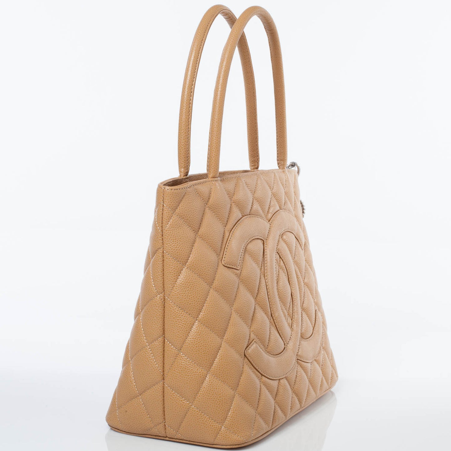 Caviar Medallion CC Tote Dark Beige