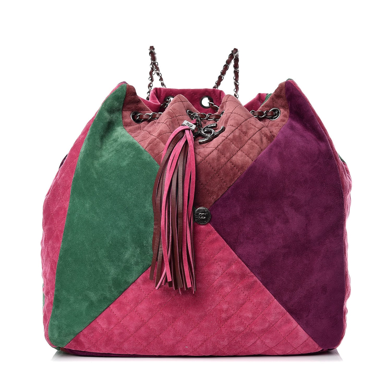 Suede Quilted Patchwork Drawstring Backpack Green Pink Purple Burgundy