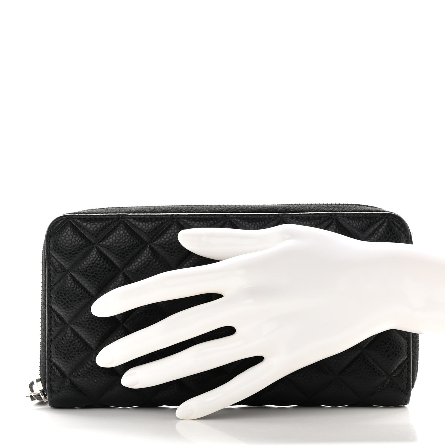 Chanel Caviar Quilted Diamond CC Gusset Zip Around Wallet Black 2 of 13