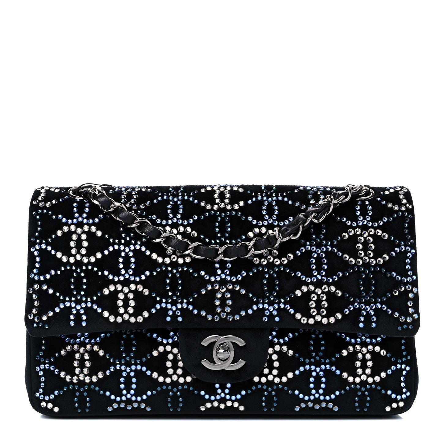 Velvet Crystal Medium Double Flap Black