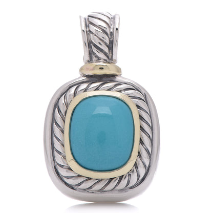David Yurman Sterling Silver 14K Yellow Gold Turquoise 10mm Albion Enhancer Pendant 1 of 4