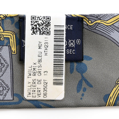Hermes Silk Etriers Remix Twilly Vert De Gris Bleu Moyen 3 of 4