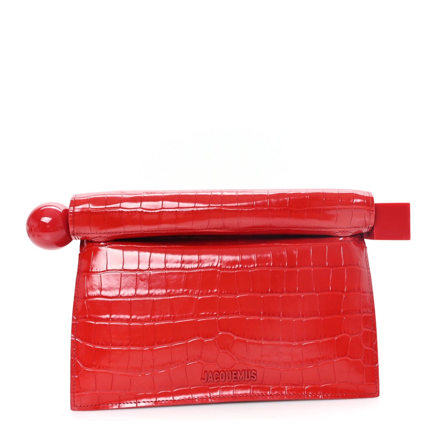 Calfskin Crocodile Embossed La Pochette Rond Carre Red