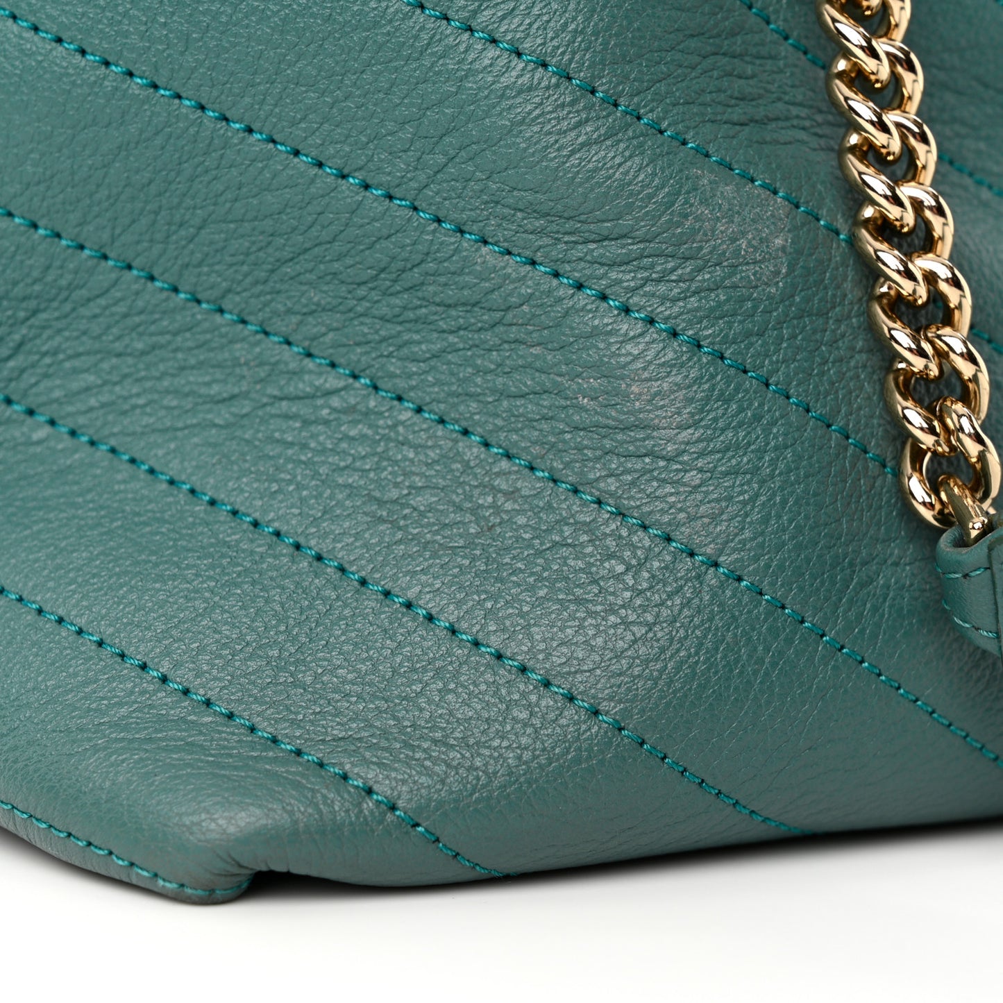 Calfskin Stitched Large Chevron Chic Shopping Bag Blue