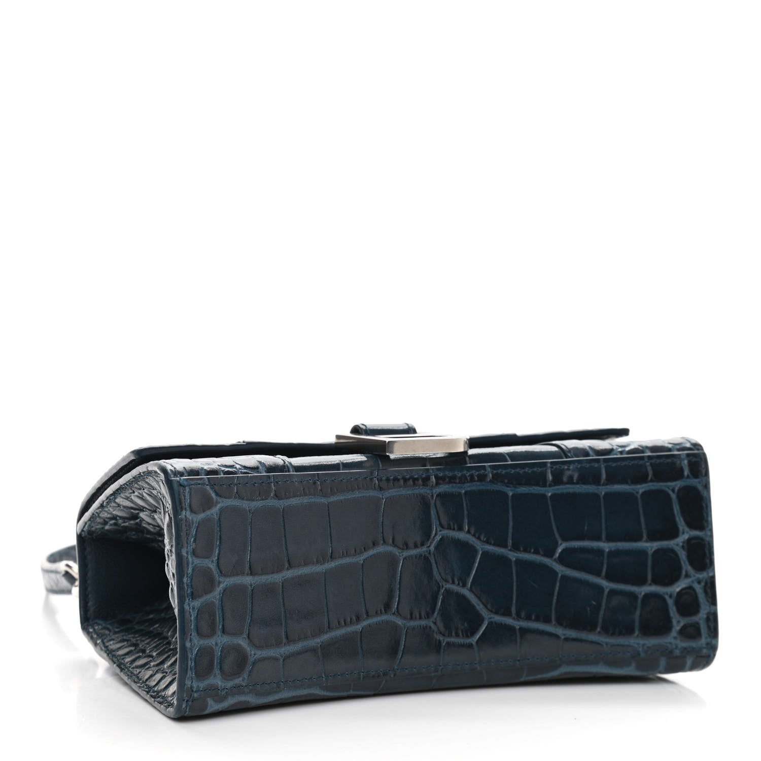 Balenciaga Shiny Calfskin Crocodile Embossed Hourglass Top Handle Bag XS Denim Blue 4 of 13