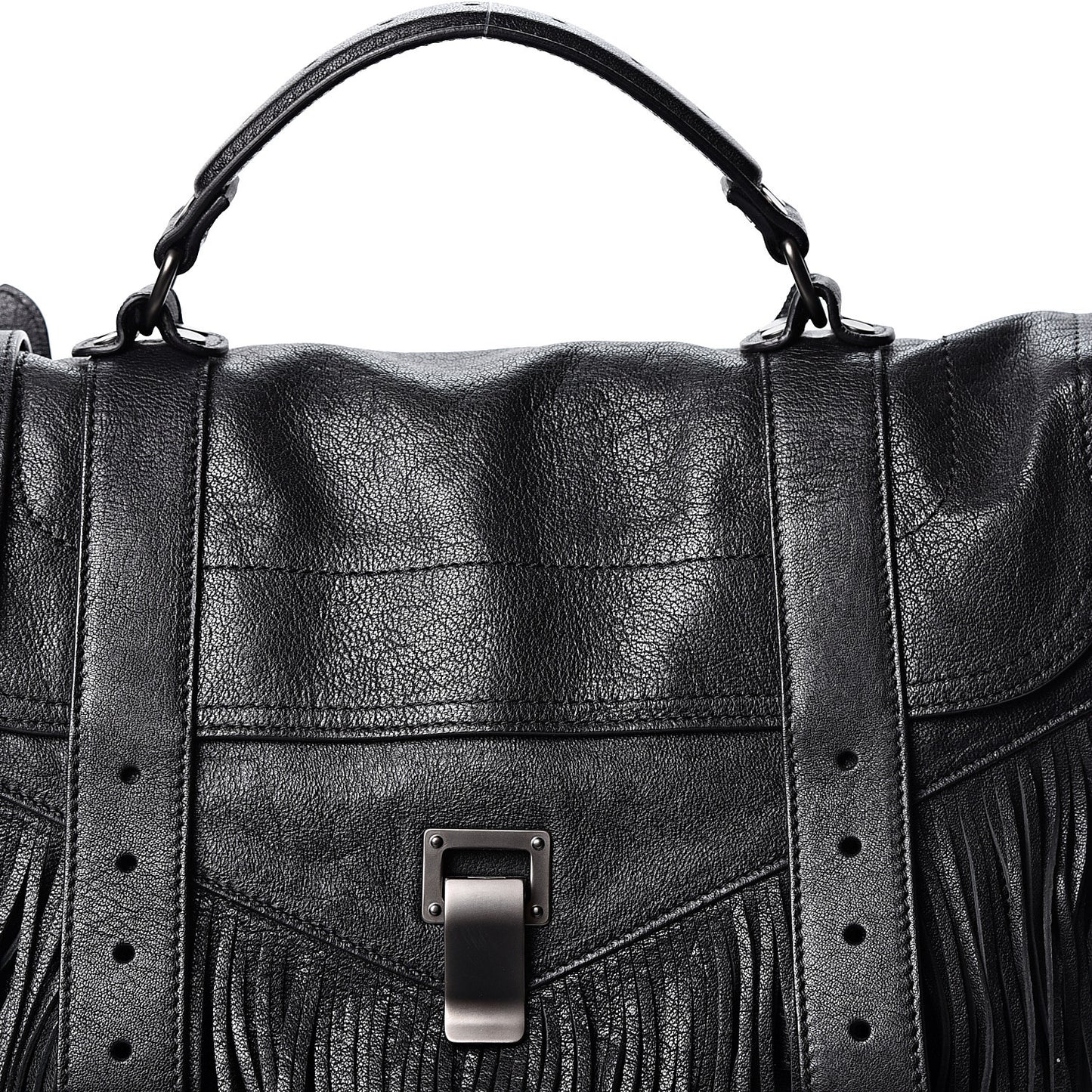 Lambskin Fringe Medium PS1 Satchel Black