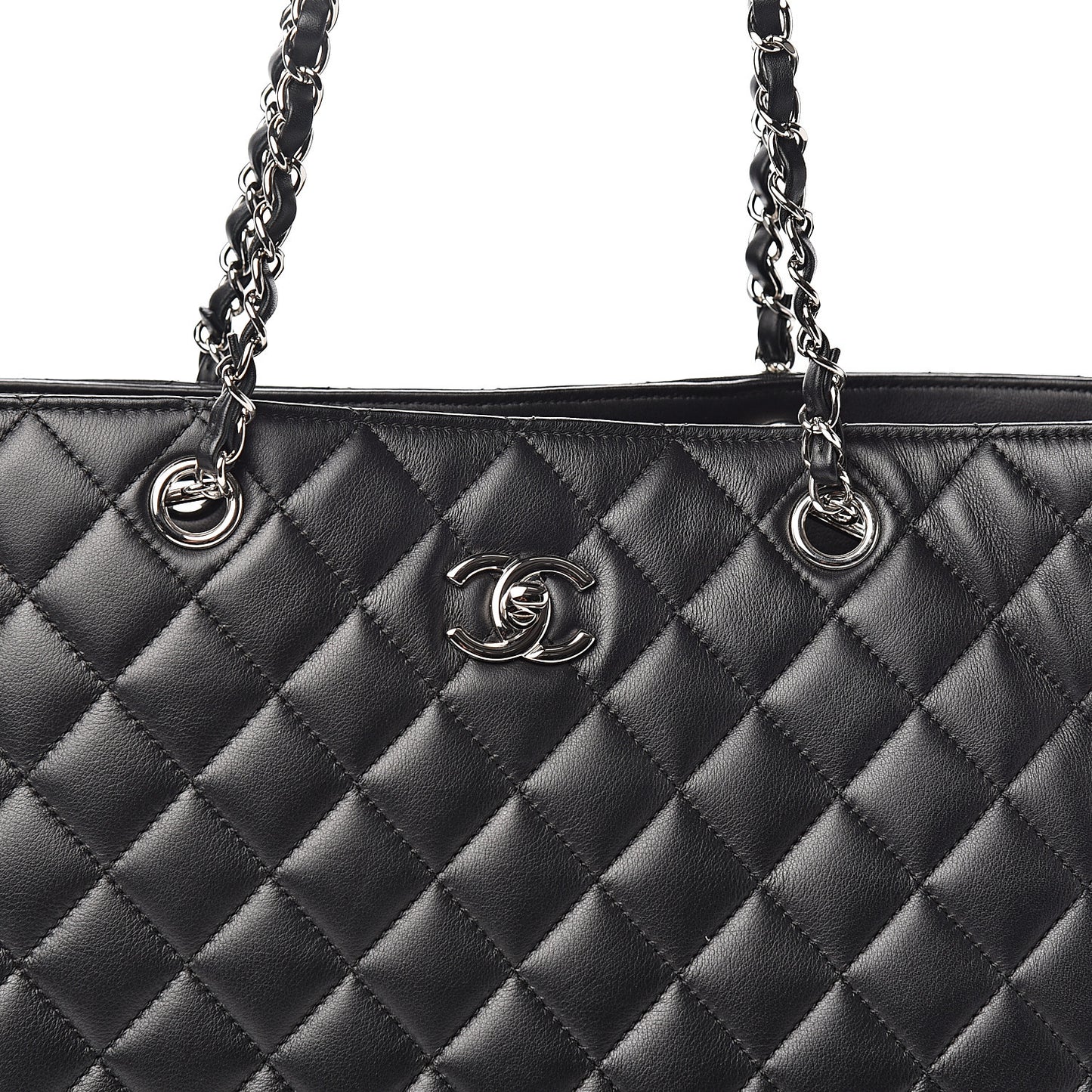 Calfskin Quilted Large Classic Shopping Tote Black