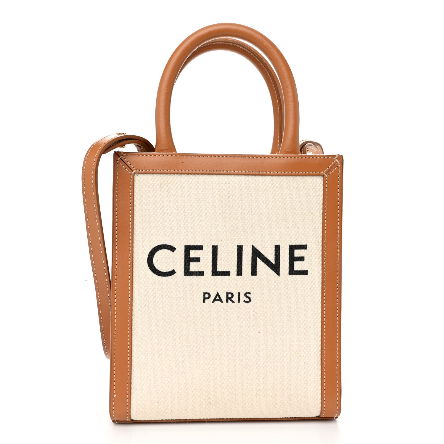 Celine Canvas Calfskin Mini Vertical Cabas Natural Tan 1 of 11