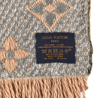 Louis Vuitton Wool Silk Logomania Shine Scarf Beige 3 of 4