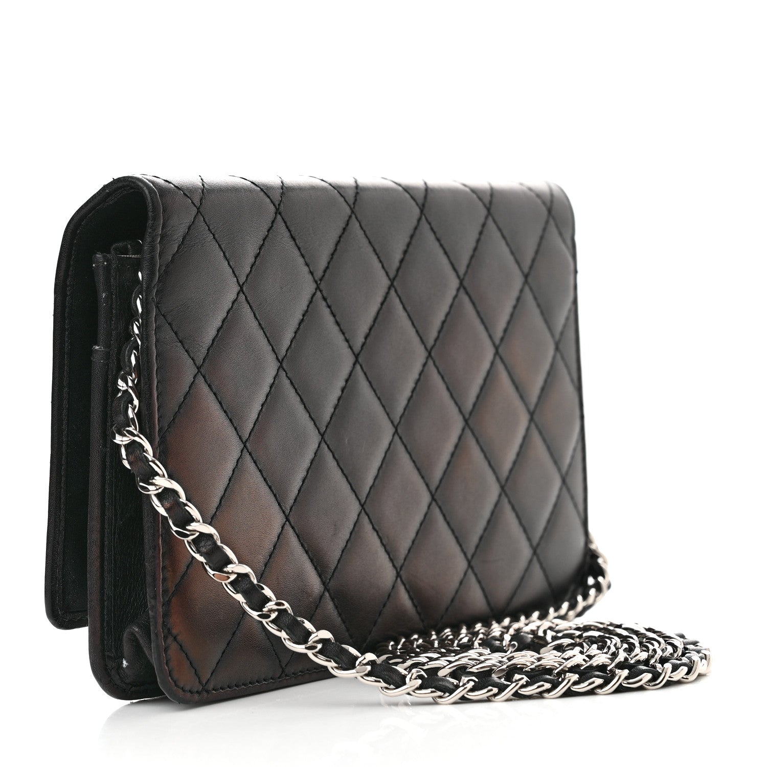 Chanel Calfskin Quilted Cambon Wallet on Chain WOC Black White 3 of 14