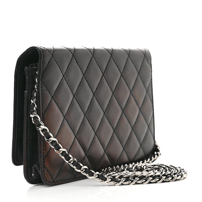Chanel Calfskin Quilted Cambon Wallet on Chain WOC Black White 3 of 14