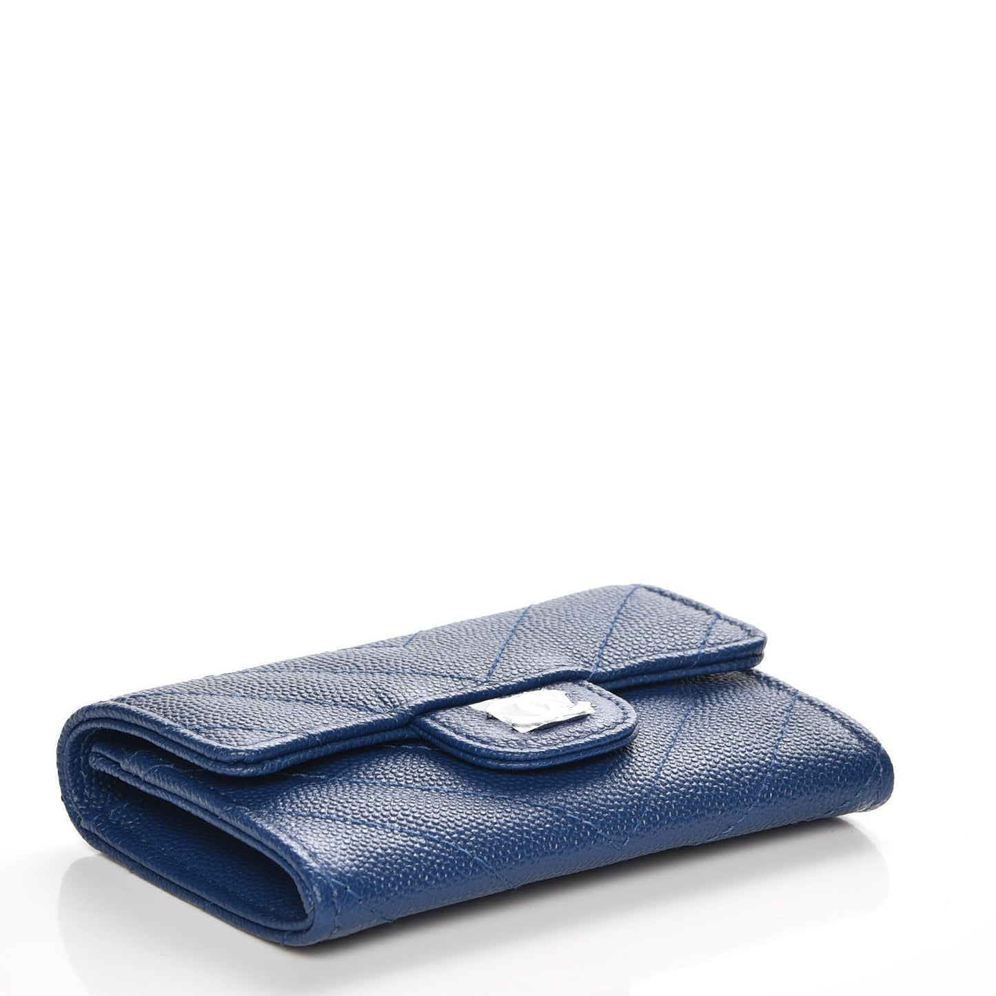 Caviar Chevron Quilted Card Holder Wallet Blue
