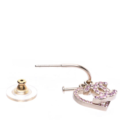 Chanel Metal Crystal Heart CC Drop Earrings Gold 7 of 11