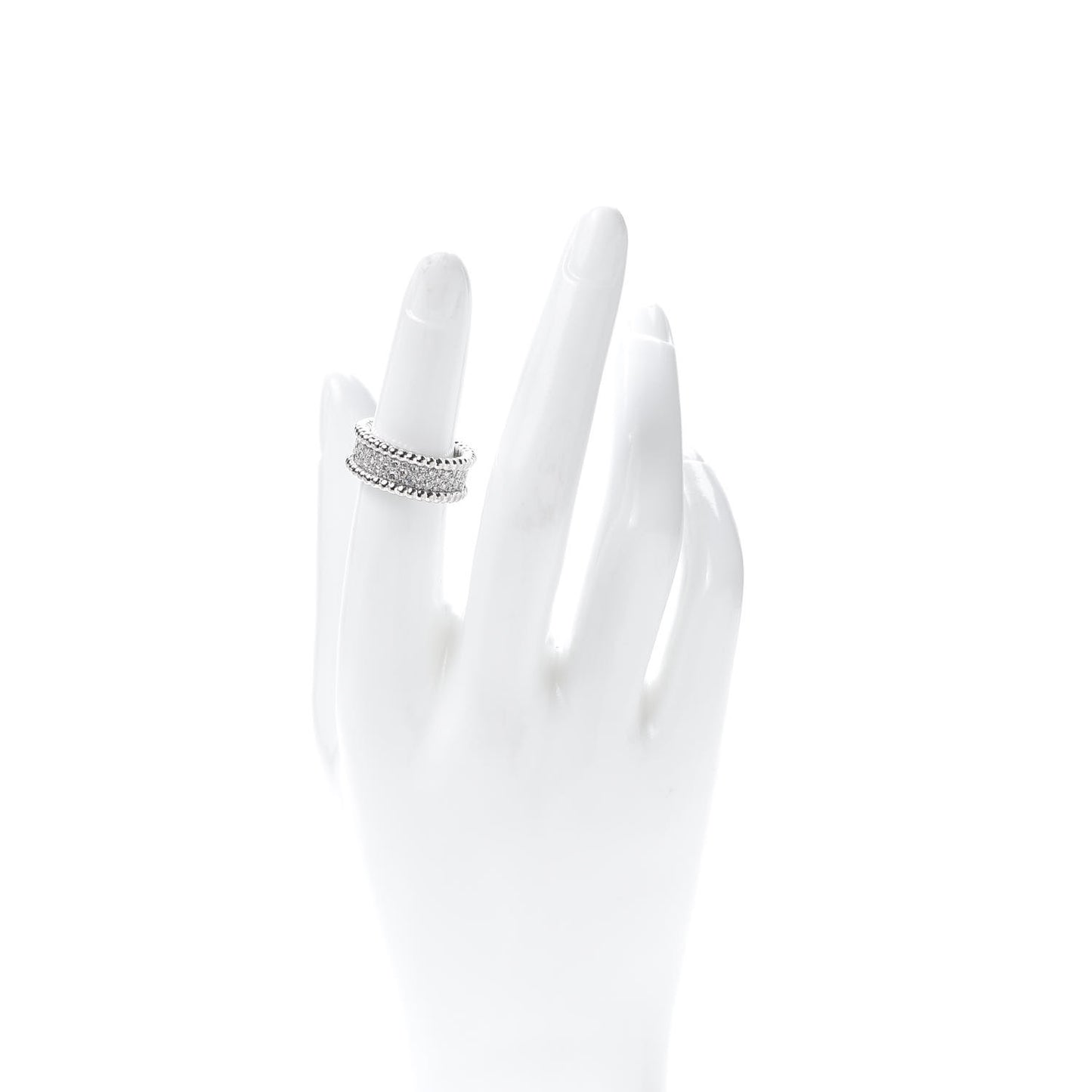 18K White Gold Diamond Perlee 3-Row Ring 50 5.25