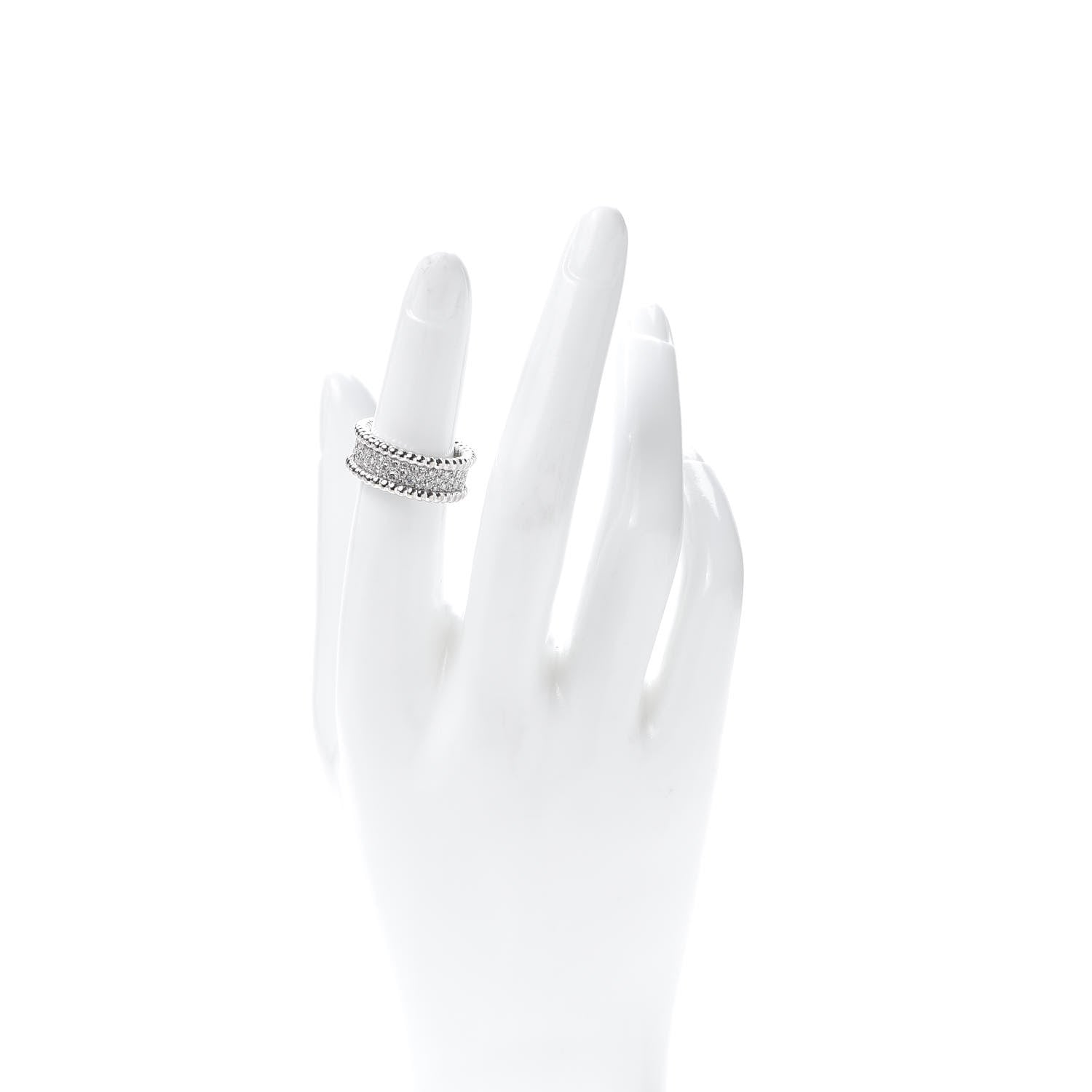Van Cleef & Arpels 18K White Gold Diamond Perlee 3-Row Ring 50 5.25 2 of 5