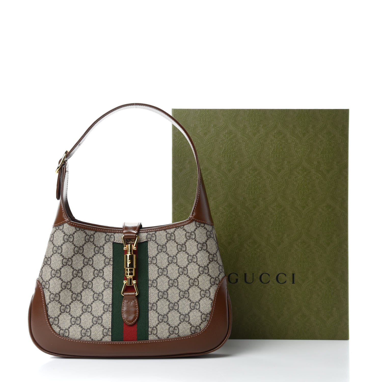 Gucci GG Supreme Monogram Azalea Calfskin Web Small Jackie 1961 Hobo Beige Ebony Brown Sugar 11 of 11