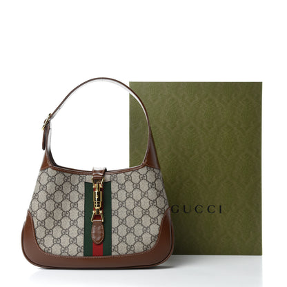 Gucci GG Supreme Monogram Azalea Calfskin Web Small Jackie 1961 Hobo Beige Ebony Brown Sugar 11 of 11