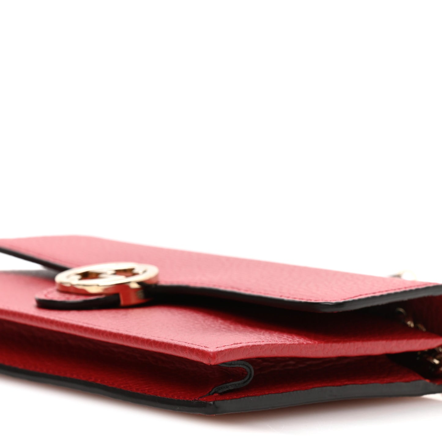 Dollar Calfskin Interlocking G Chain Wallet Red