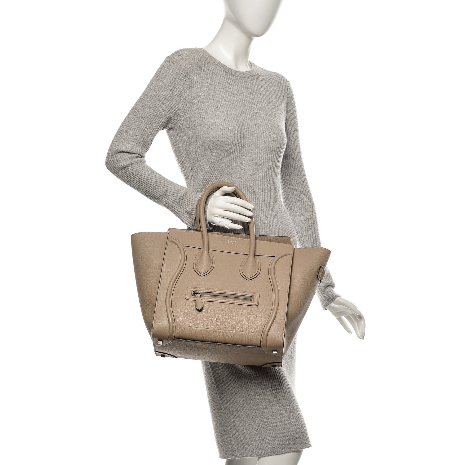 Celine Drummed Calfskin Mini Luggage Dune 2 of 6