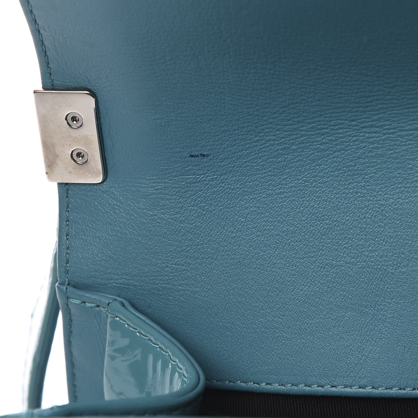 Patent Calfskin Quilted Medium Plexiglass Boy Flap Turquoise