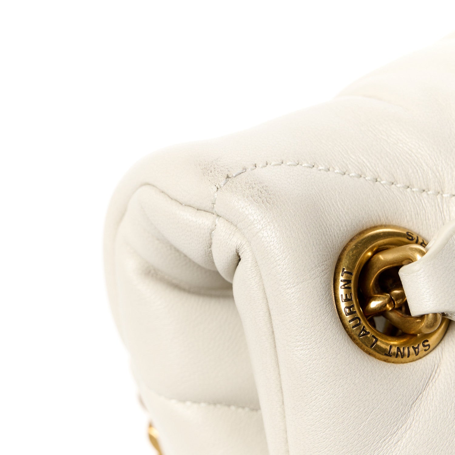 Saint Laurent Lambskin Quilted Medium Loulou Puffer Monogram Chain Satchel Crema Soft 12 of 12
