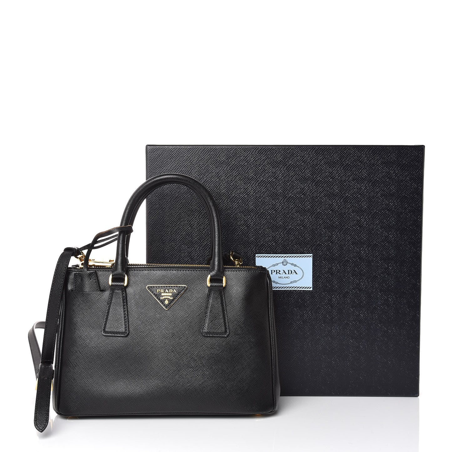 Saffiano Mini Galleria Double Zip Tote Black