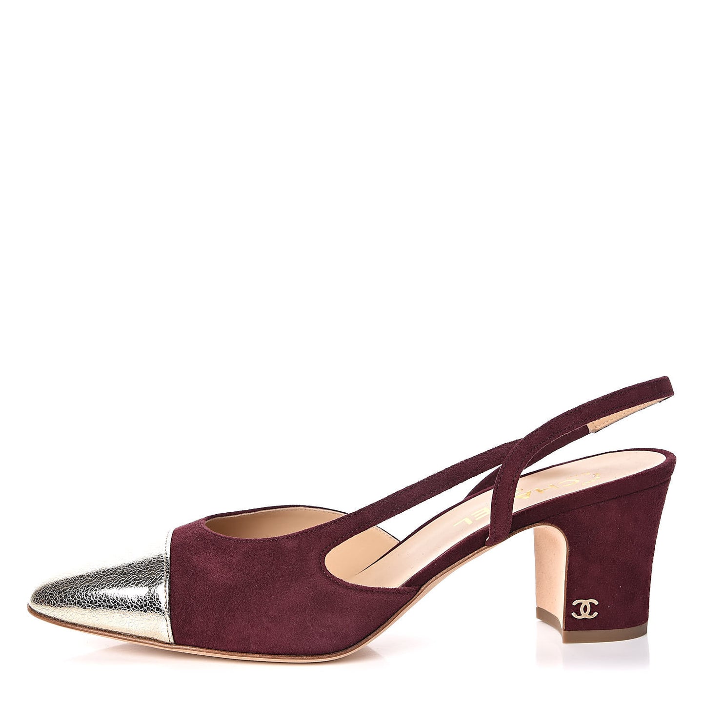 Kid Suede Metallic Lambskin Cap Toe CC Slingback Pumps 41.5 Burgundy Gold