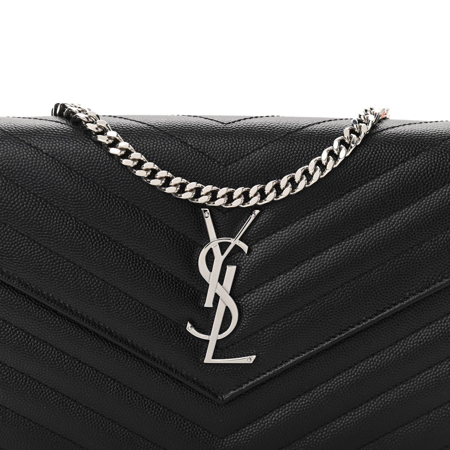 Saint Laurent Grain De Poudre Matelasse Chevron Monogram Chain Wallet Black 8 of 10