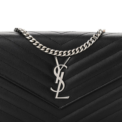 Saint Laurent Grain De Poudre Matelasse Chevron Monogram Chain Wallet Black 8 of 10