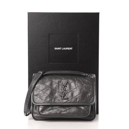 Saint Laurent Crinkled Calfskin Matelasse Monogram Baby Niki Chain Satchel Storm 12 of 12