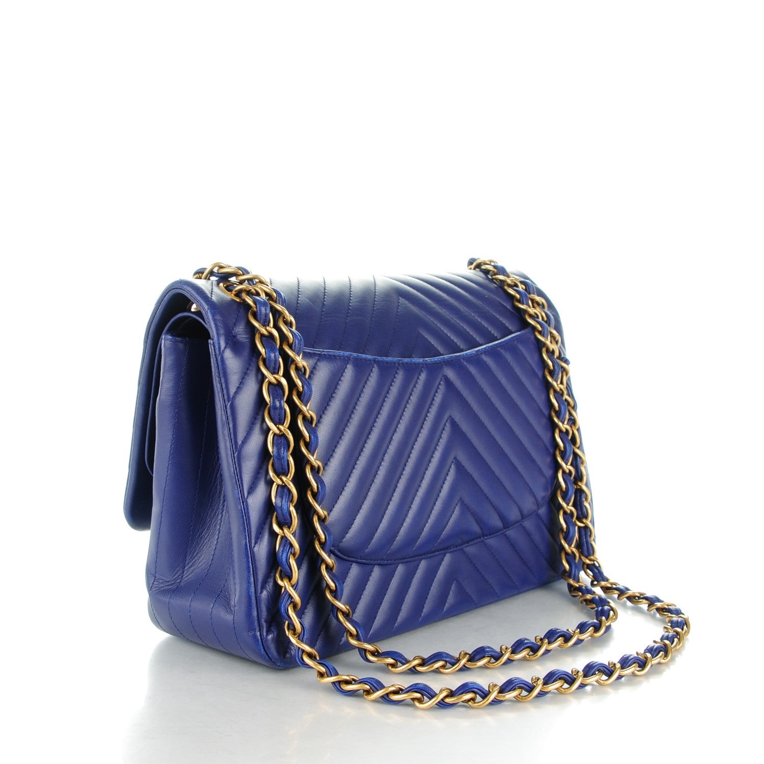 Chanel Lambskin Chevron Quilted Jumbo Double Flap Blue 3 of 11