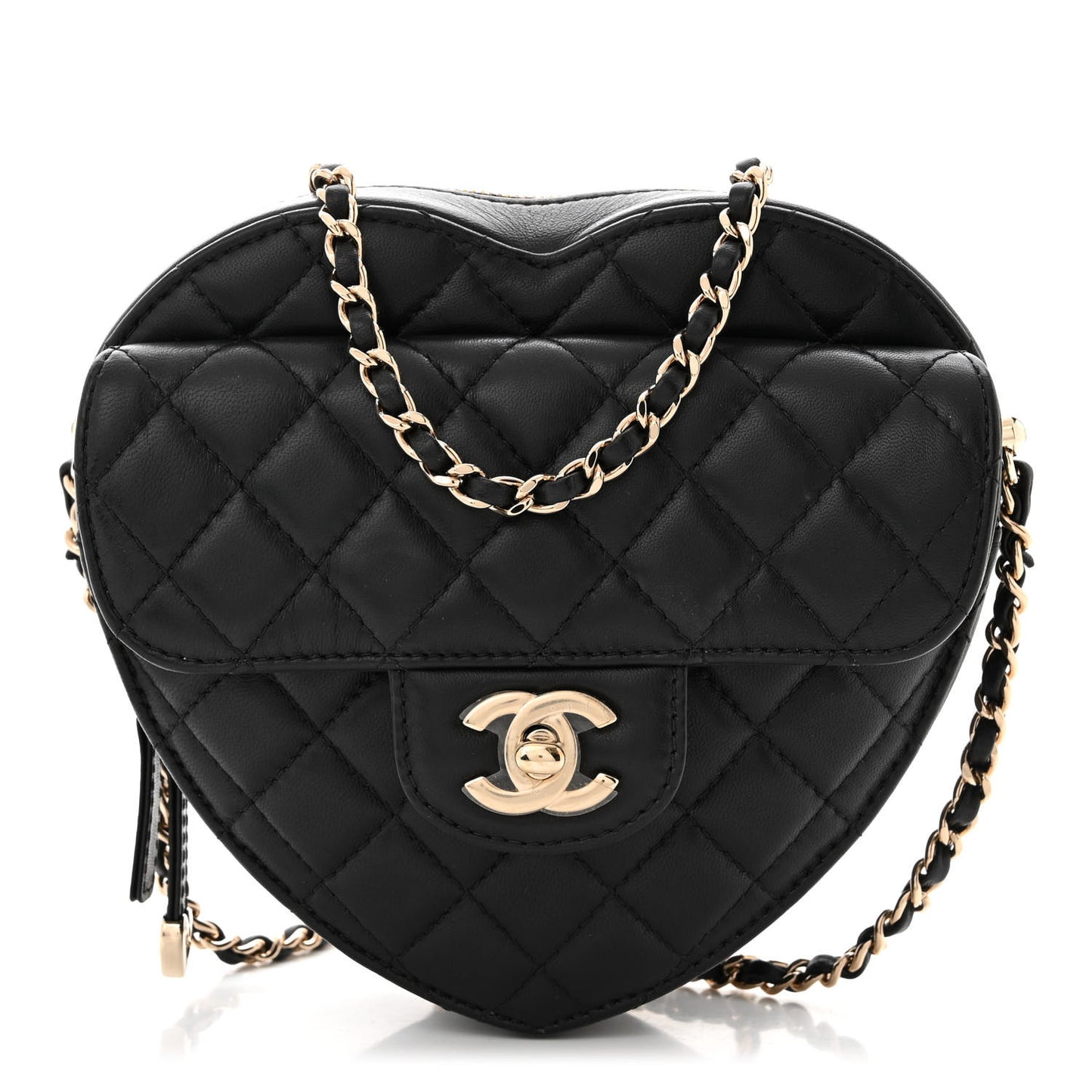 Lambskin Quilted CC In Love Heart Bag Black
