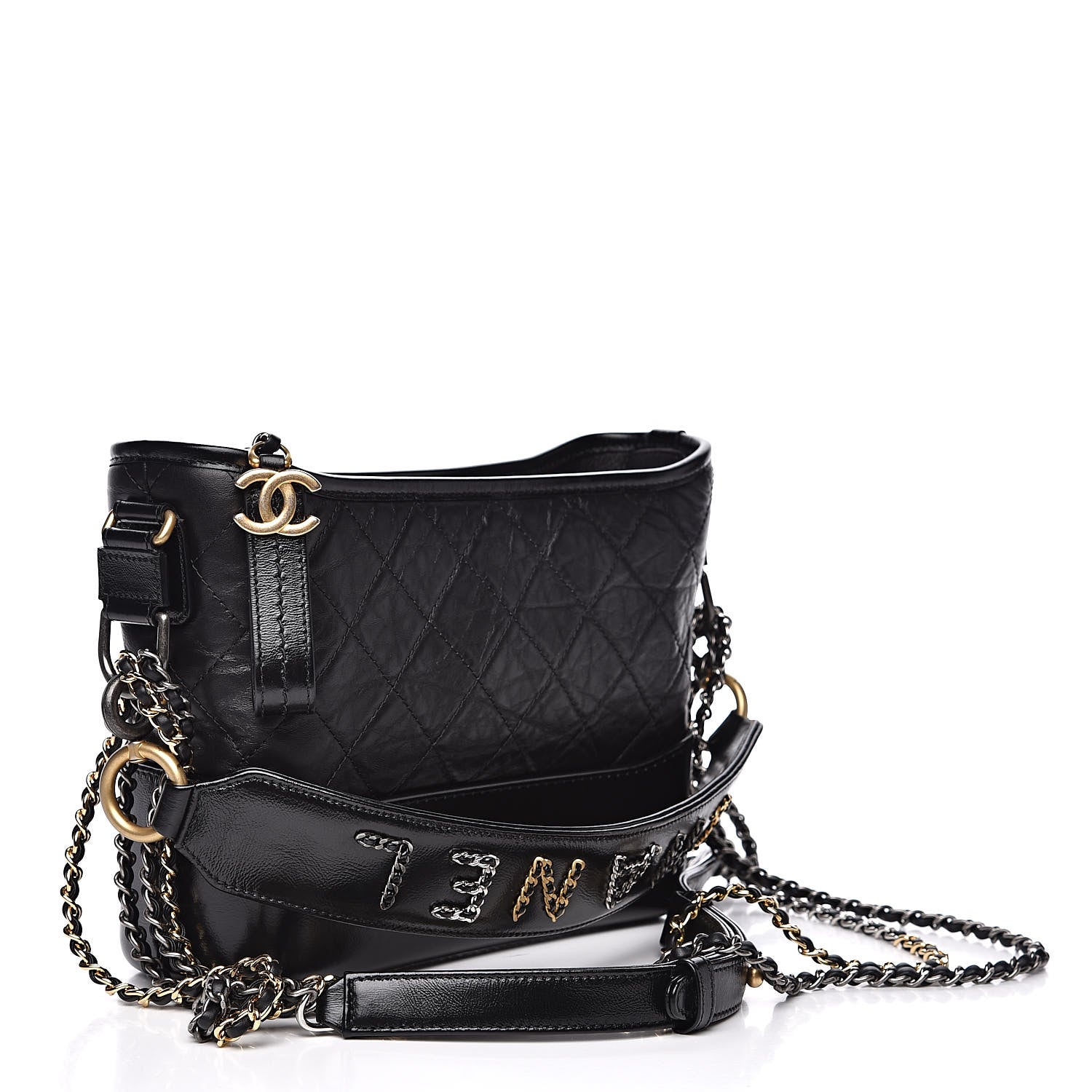 Chanel Aged Smooth Calfskin Quilted Medium Gabrielle Logo Hobo Black 3 of 10