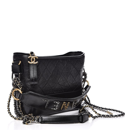 Chanel Aged Smooth Calfskin Quilted Medium Gabrielle Logo Hobo Black 3 of 10