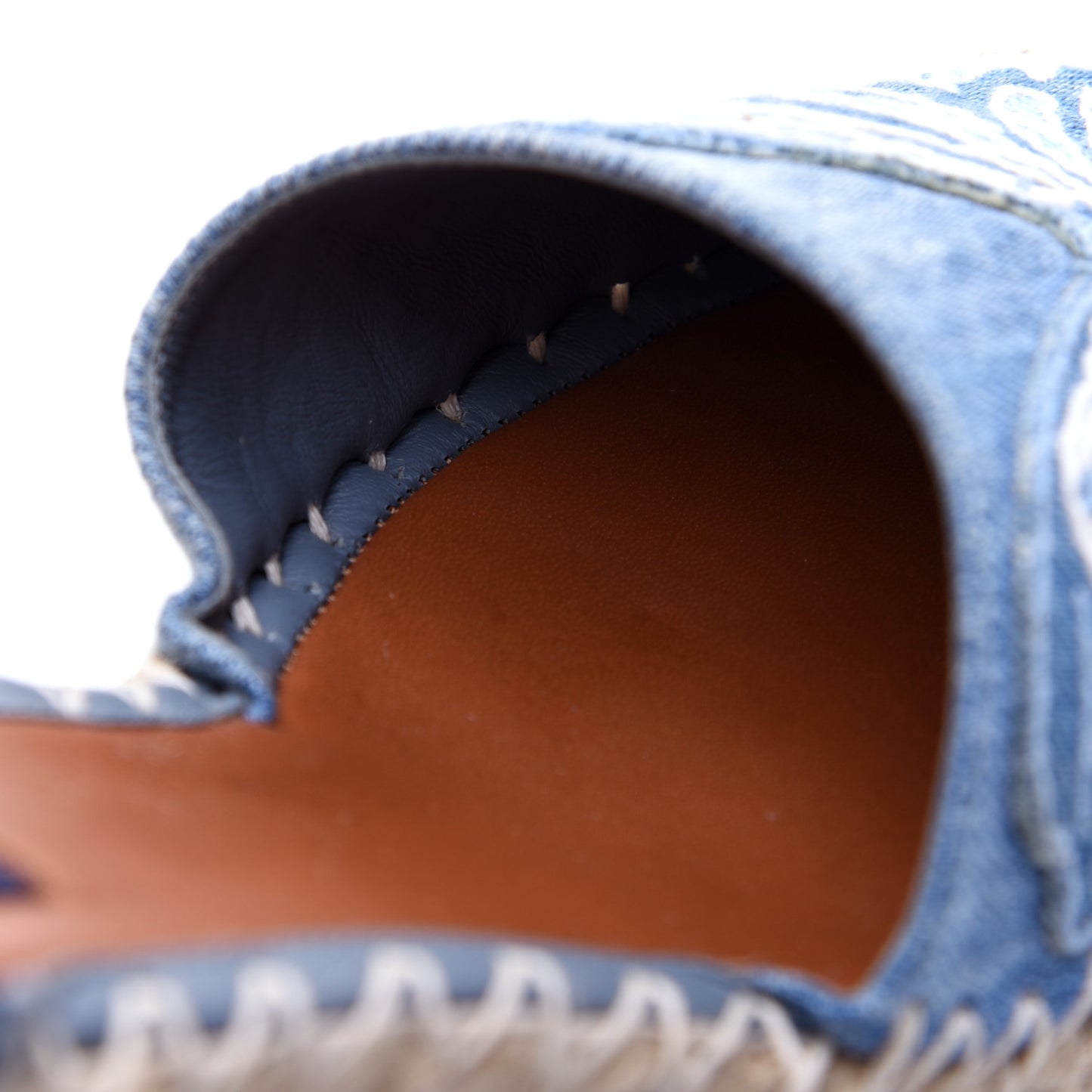 Denim Butterfly Embroidered Rockstud Ankle Wrap Espadrille 15/85mm Wedges 36 Light Denim