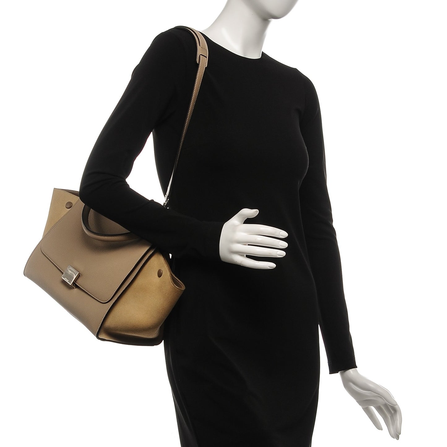 Drummed Calfskin Suede Small Trapeze Dune