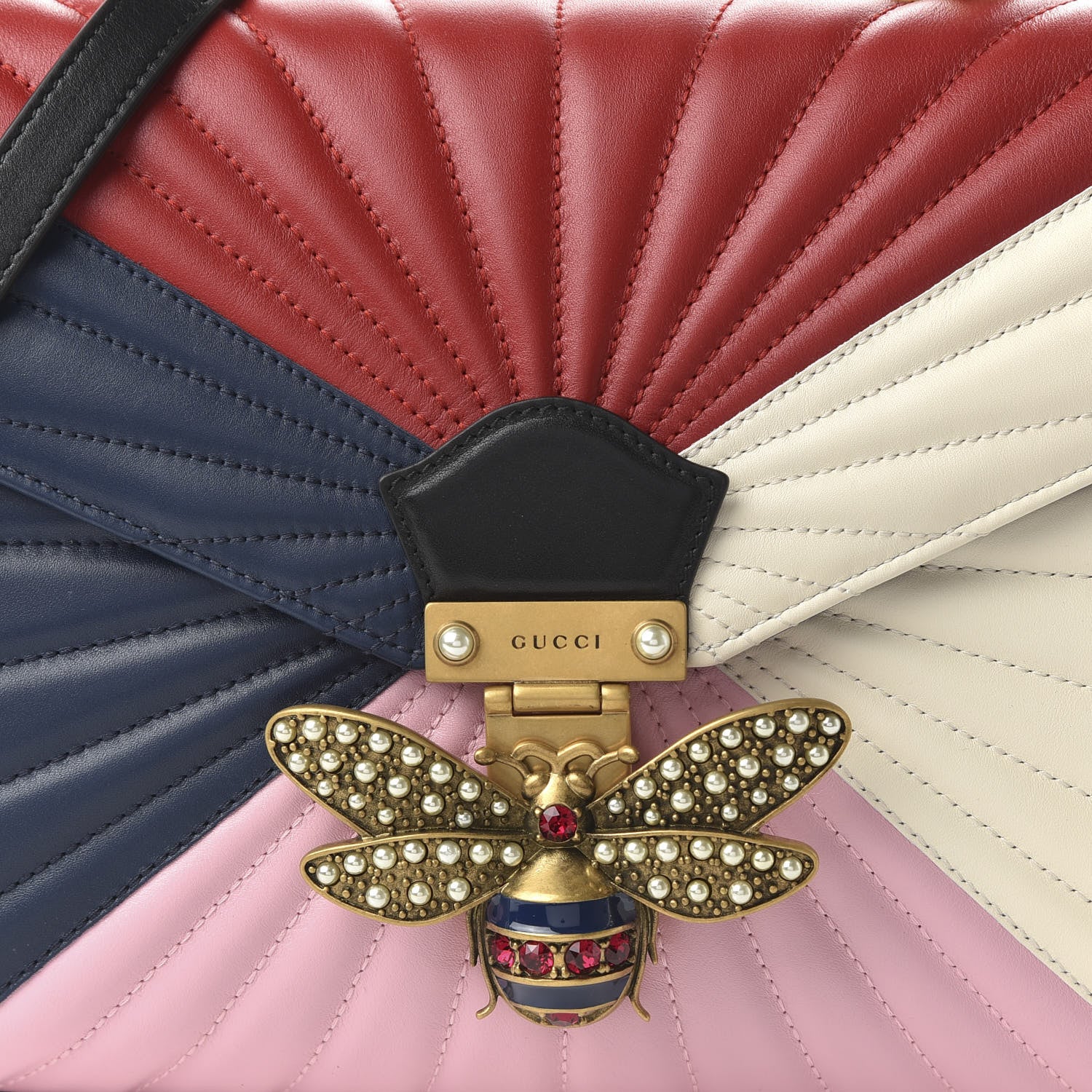 Gucci Calfskin Bamboo Trapuntata Queen Margaret Top Handle Bag Blue Agata Hibiscus Red Mystic White Sugar Pink 11 of 11