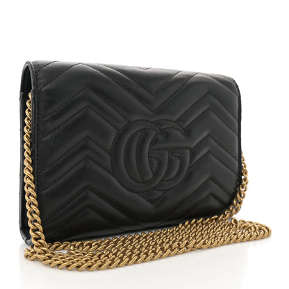Gucci Calfskin Matelasse GG Marmont Chain Wallet Black 3 of 15