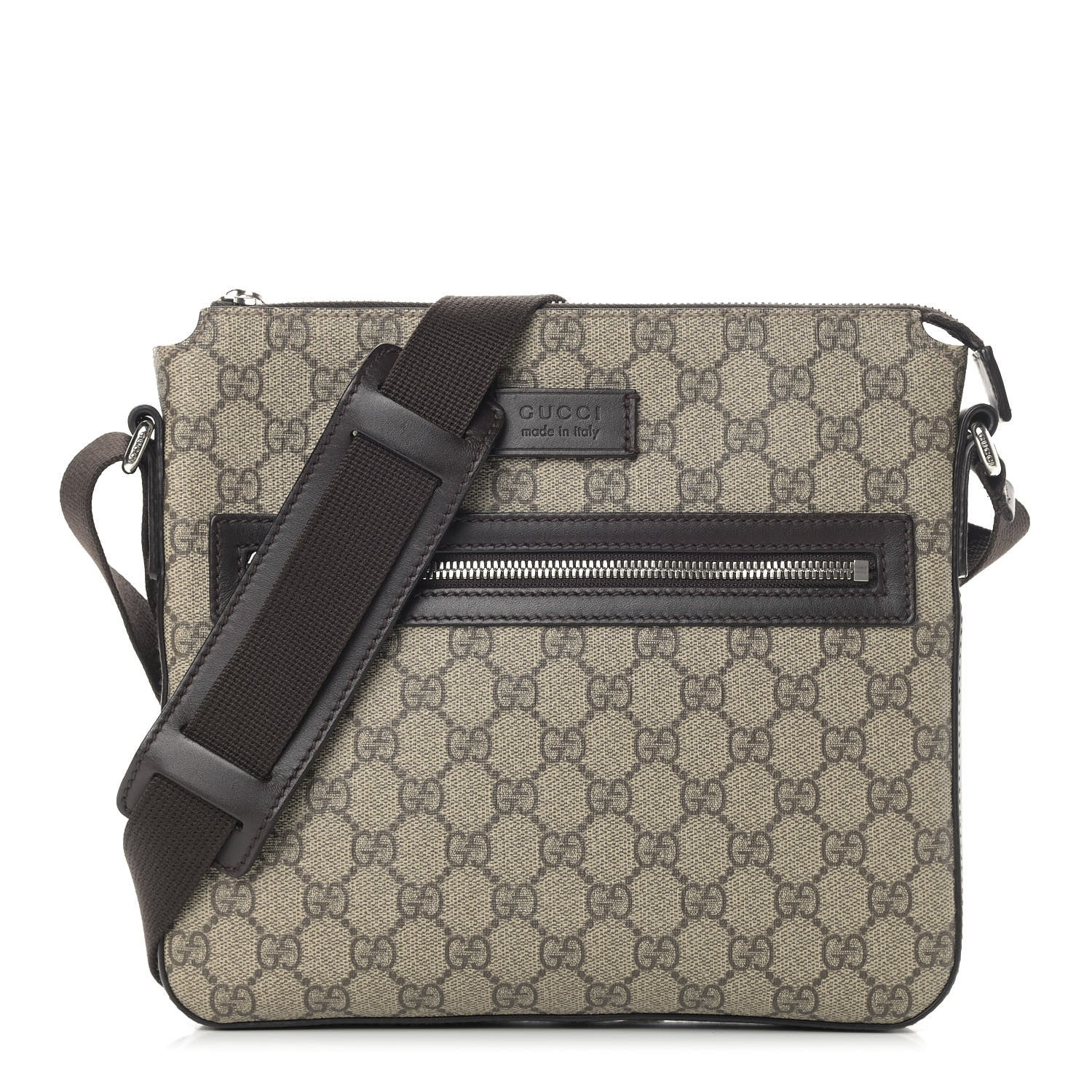 Gucci GG Supreme Monogram Selleria Calfskin Small Flat Messenger Bag Beige Ebony Cocoa Marrone Scuro 1 of 11