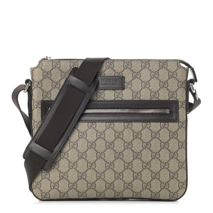 Gucci GG Supreme Monogram Selleria Calfskin Small Flat Messenger Bag Beige Ebony Cocoa Marrone Scuro 1 of 11