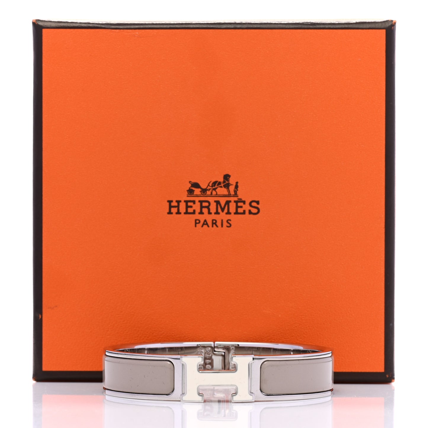 Enamel Narrow Clic Clac H Bracelet PM Blanc Marron Glace