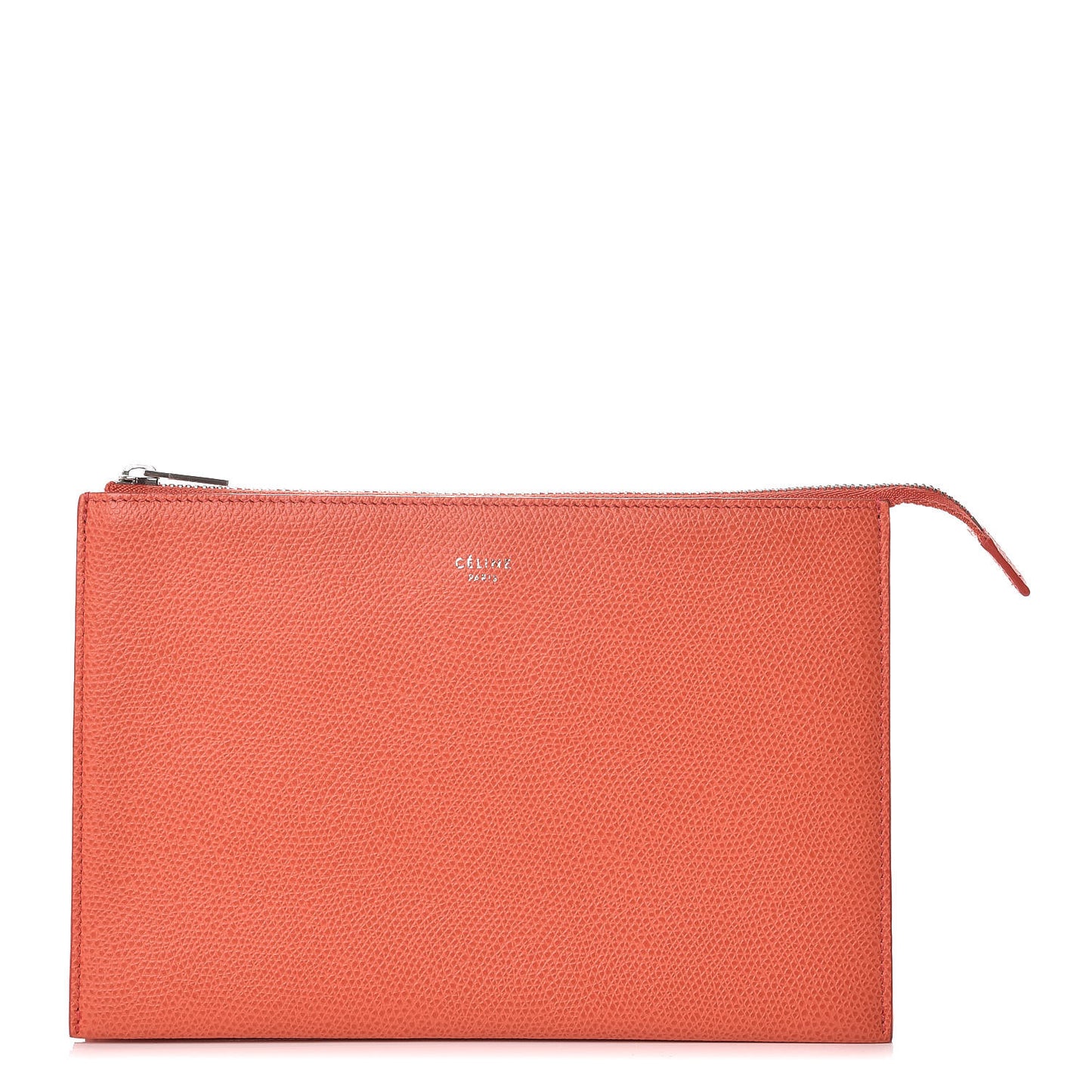 Shiny Grained Calfskin Solo Trio Cosmetic Pouch Coral