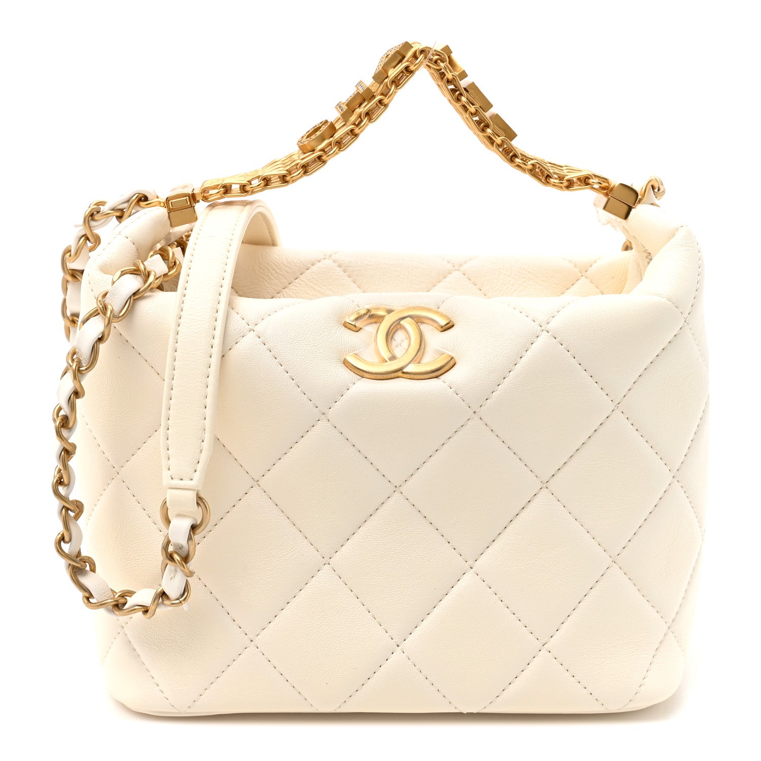 Chanel Lambskin Quilted CC Crystal Signature Chain Hobo White 1 of 10