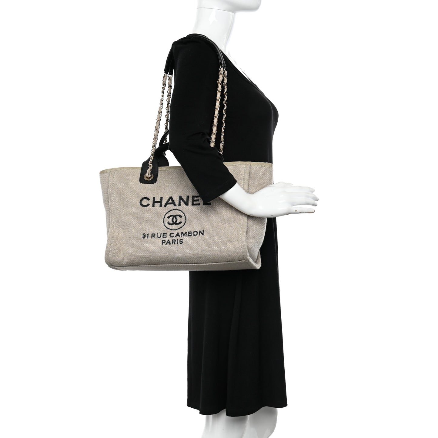 Mixed Fibers Small Deauville Tote Beige Black