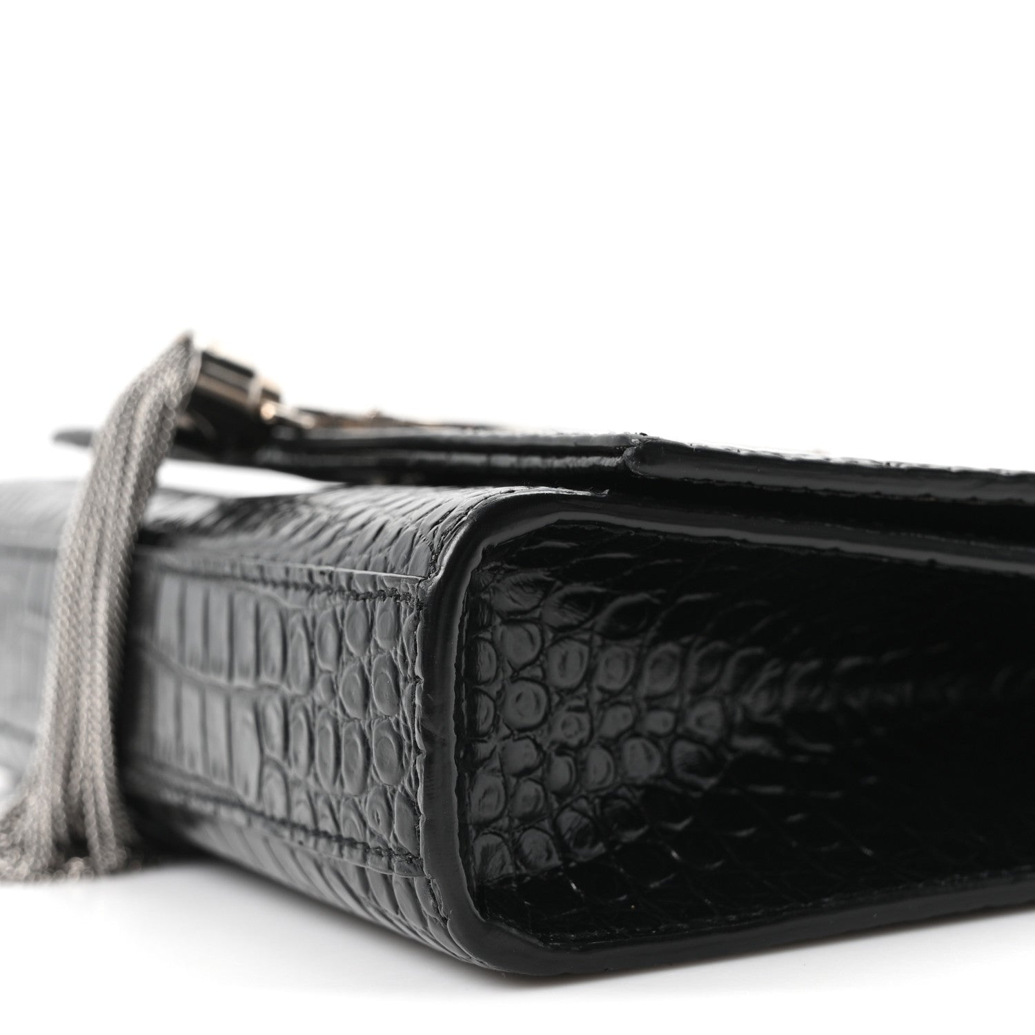 Saint Laurent Calfskin Crocodile Embossed Small Classic Monogram Kate Tassel Satchel Black 9 of 9